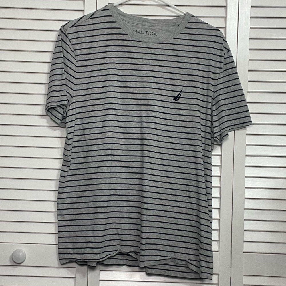 Nautica Gray Short Sleeve Tee Classic Stripes Size M